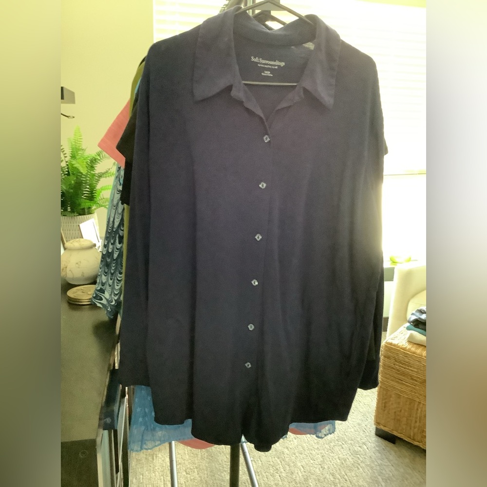 Soft Surroundings Midnight Blue Collared Top